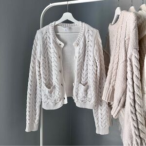 Chunky Cable Knit Cardigan Sweater